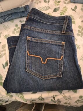 Kimes Ranch Dark Blue Boot Cut Jeans with Orange Stitching